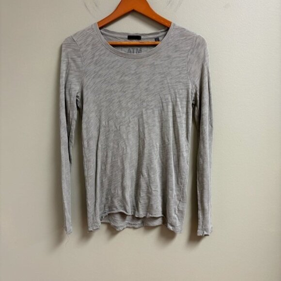 ATM Womens Slub Jersey Long Sleeve Destroyed Wash Tee Green Size XS Distressed - Picture 1 of 11